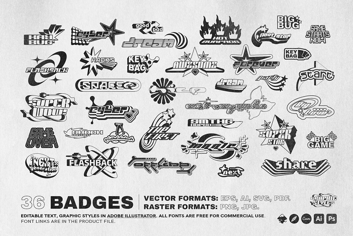 Y2K 240 Shapes Badges Graphic Styles 3