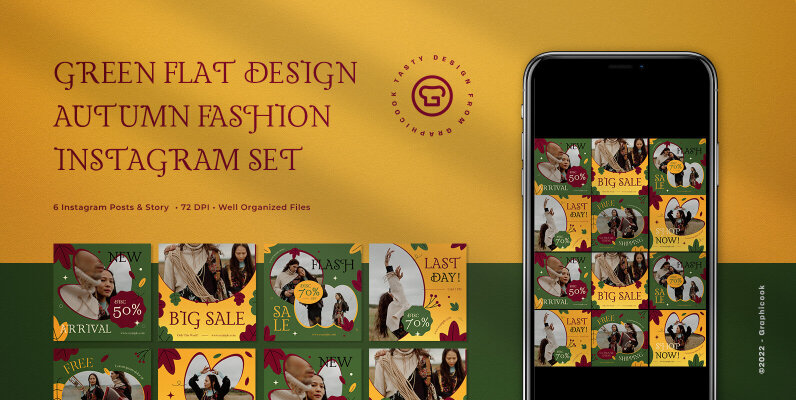 Green Flat Design Autumn Fashion Instagram Pack