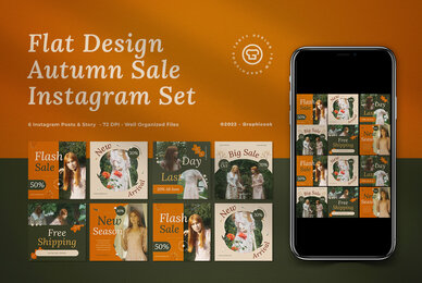 Green Flat Design Autumn Sale Instagram Pack