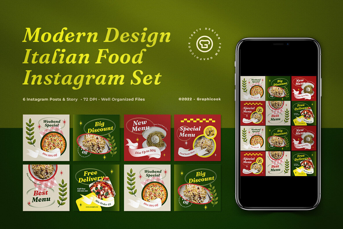 Green Modern Design Italian Food Instagram Pack 1