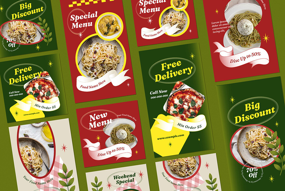 Green Modern Design Italian Food Instagram Pack 3