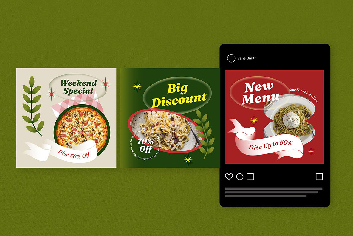Green Modern Design Italian Food Instagram Pack 4