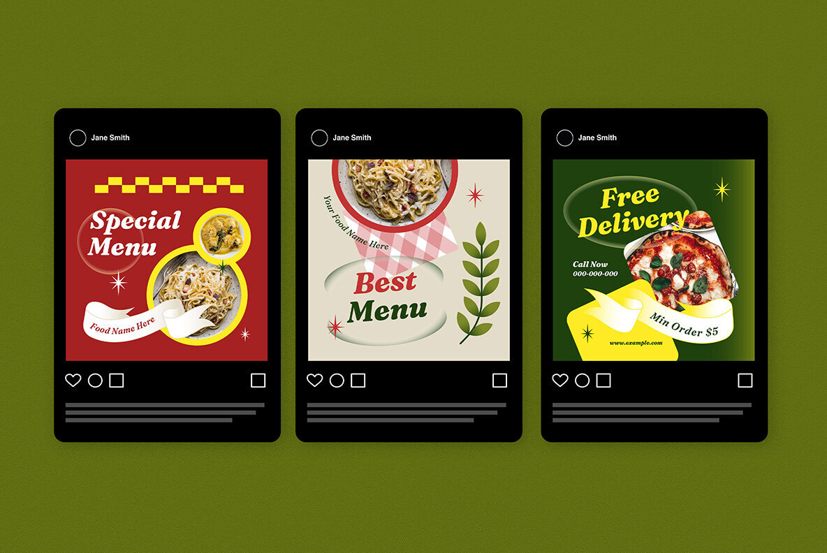 Green Modern Design Italian Food Instagram Pack 5