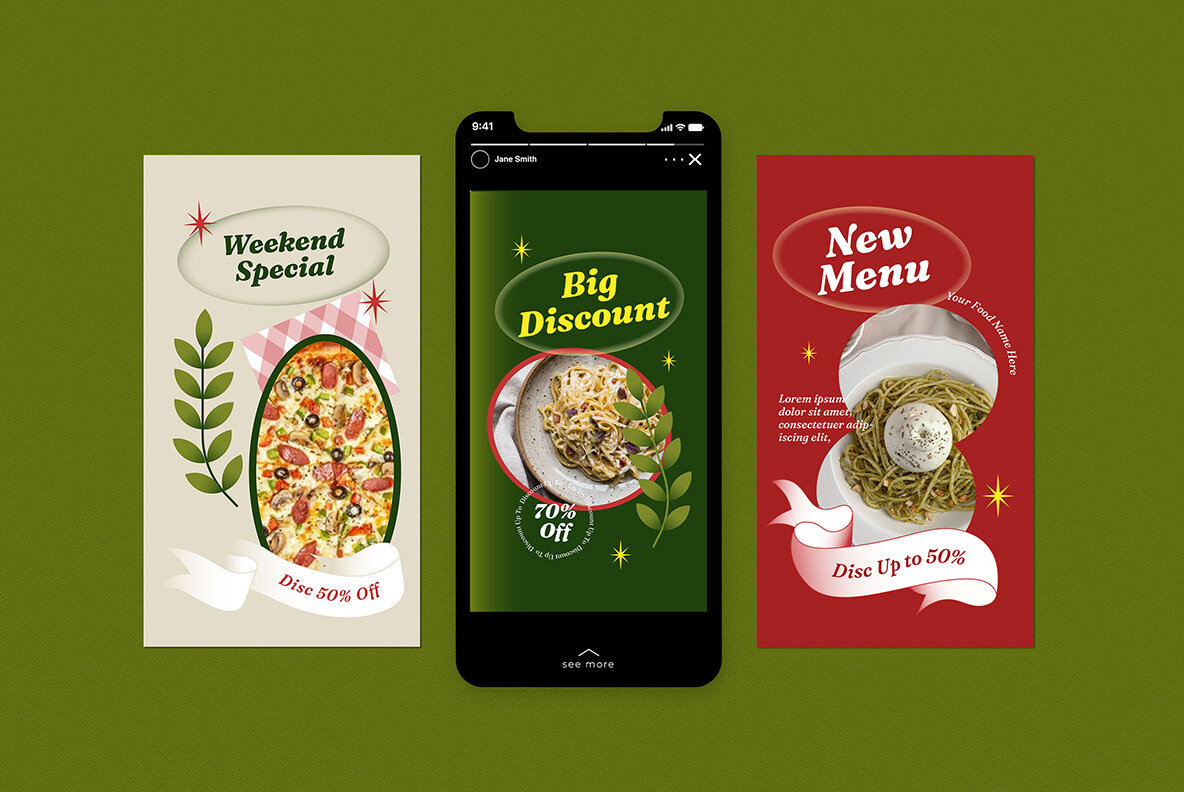 Green Modern Design Italian Food Instagram Pack 6