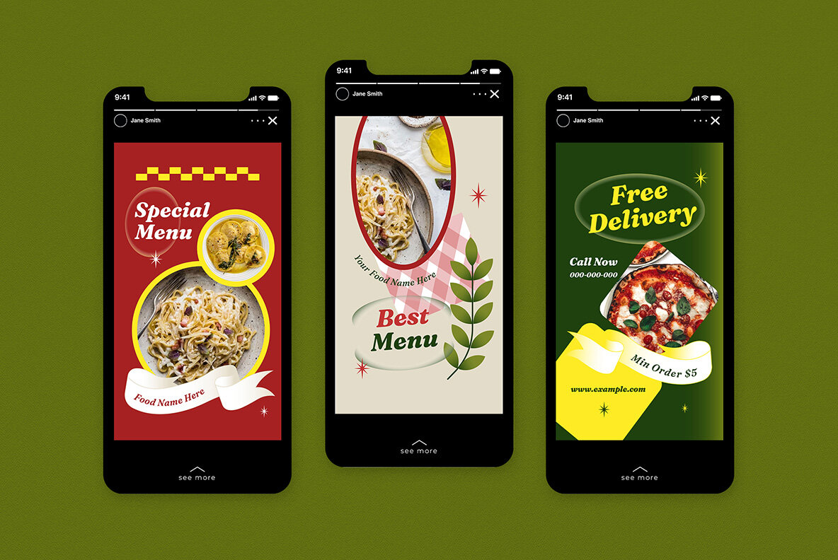 Green Modern Design Italian Food Instagram Pack 7