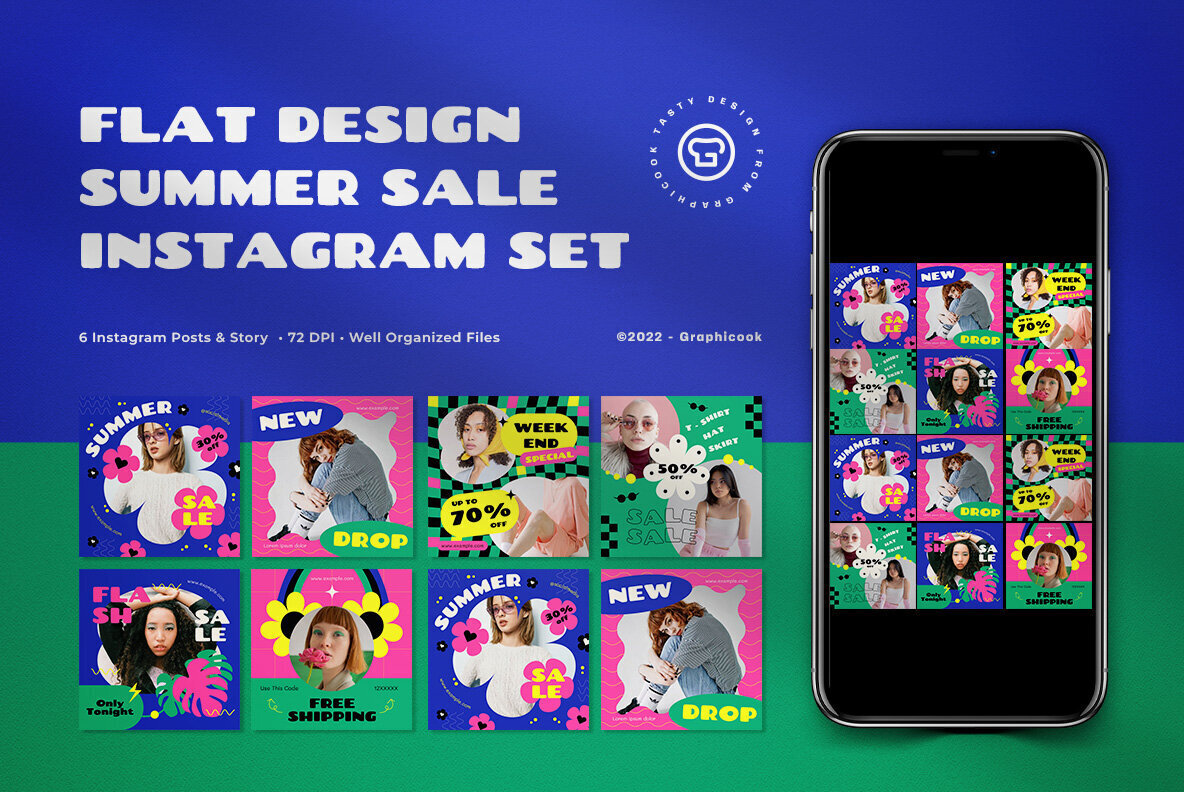 Yellow Flat Design Summer Sale Instagram Pack 1
