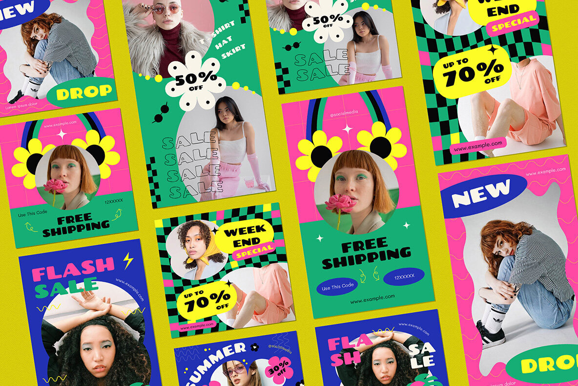 Yellow Flat Design Summer Sale Instagram Pack 3