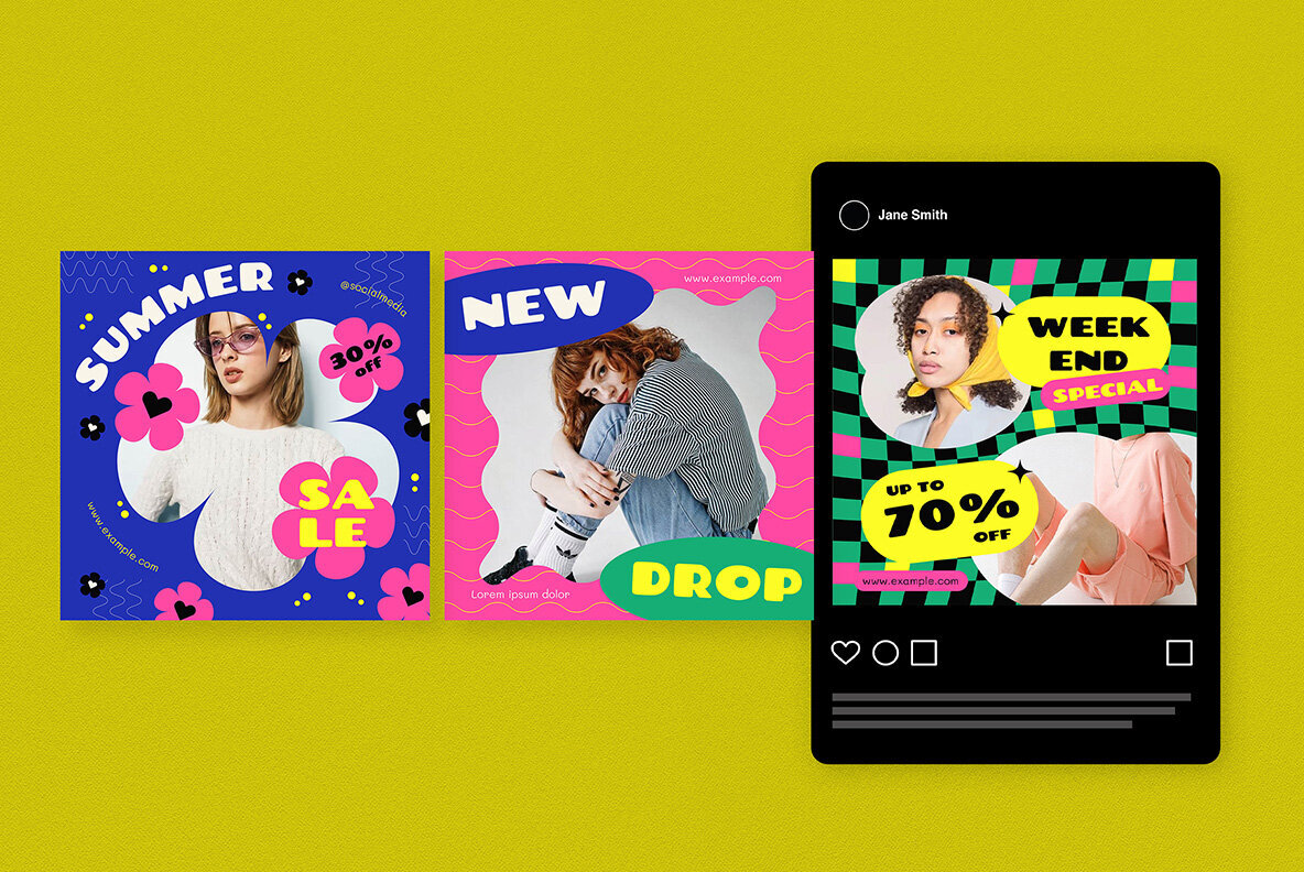 Yellow Flat Design Summer Sale Instagram Pack 4