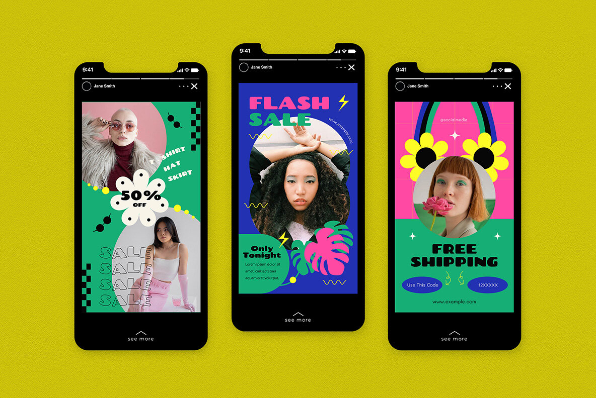 Yellow Flat Design Summer Sale Instagram Pack 7