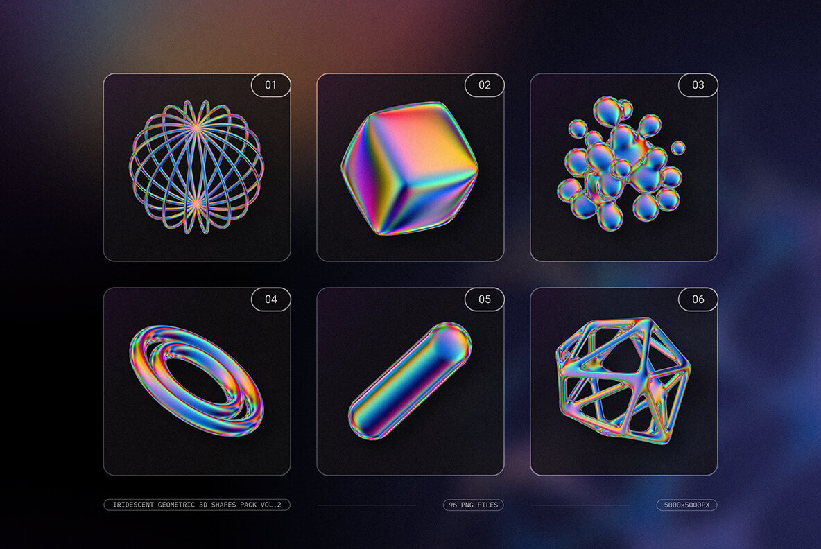 Iridescent Geometric 3D Shapes Pack Vol 2 3
