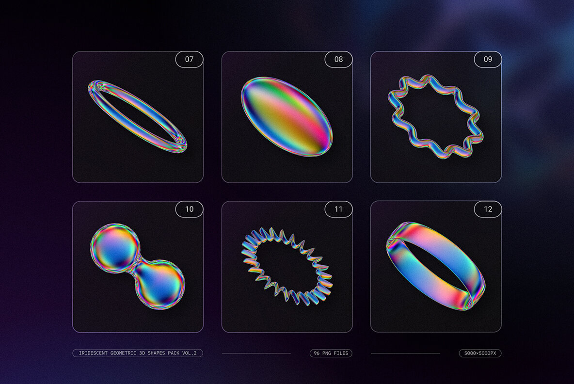 Iridescent Geometric 3D Shapes Pack Vol 2 4