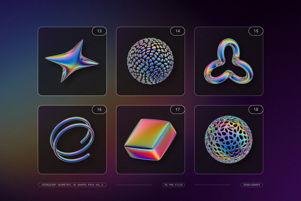 Iridescent Geometric 3D Shapes Pack Vol 2 5
