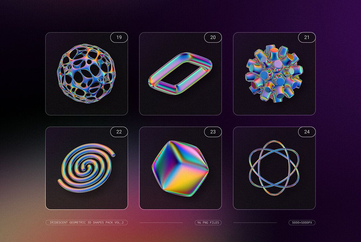 Iridescent Geometric 3D Shapes Pack Vol 2 6