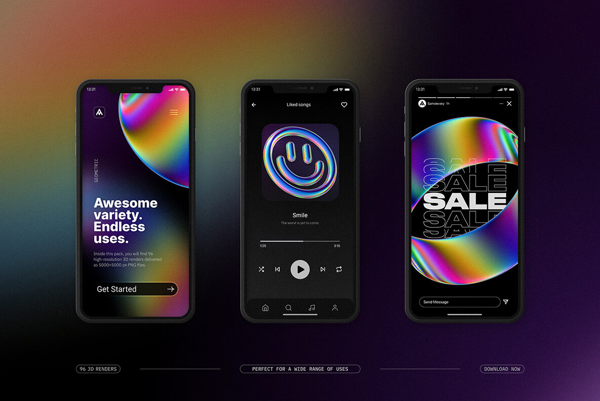 Iridescent Geometric 3D Shapes Pack Vol 2 7