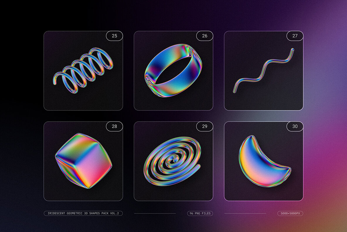 Iridescent Geometric 3D Shapes Pack Vol 2 8