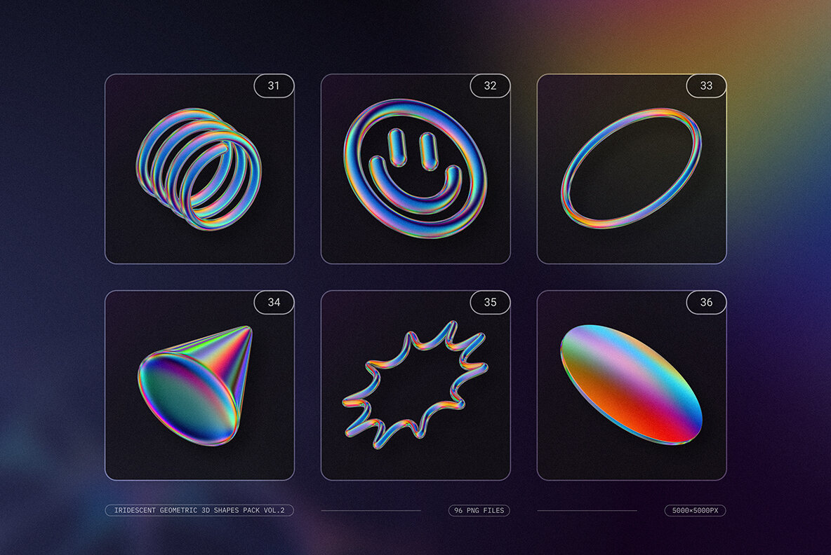 Iridescent Geometric 3D Shapes Pack Vol 2 9