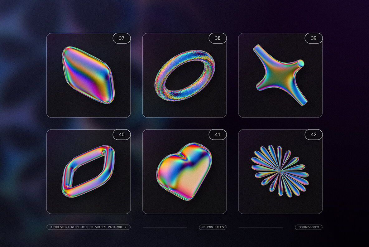 Iridescent Geometric 3D Shapes Pack Vol 2 10