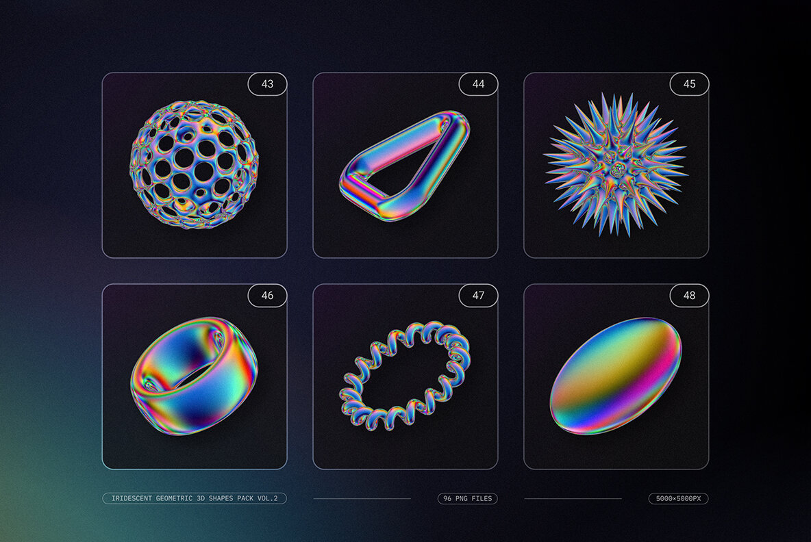 Iridescent Geometric 3D Shapes Pack Vol 2 11