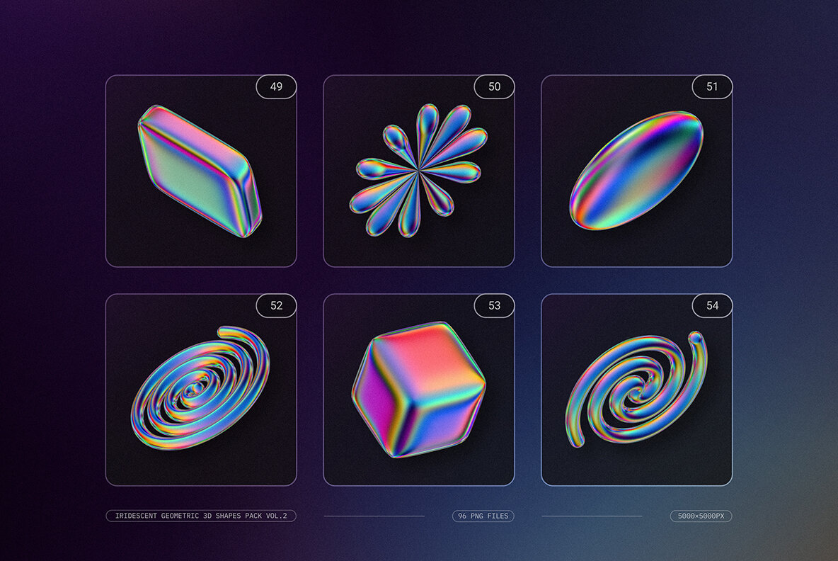 Iridescent Geometric 3D Shapes Pack Vol 2 13