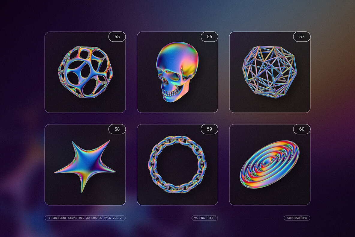 Iridescent Geometric 3D Shapes Pack Vol 2 14