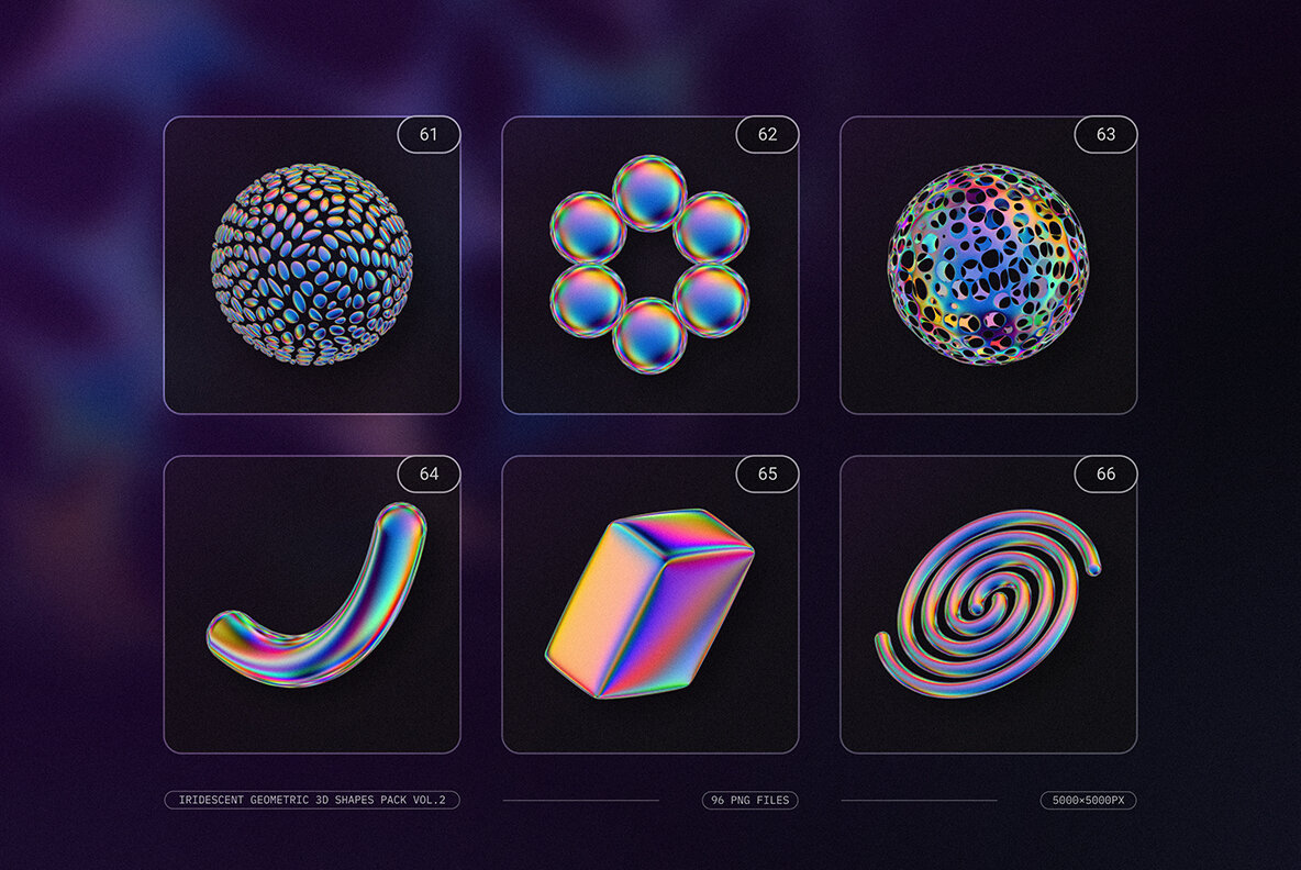 Iridescent Geometric 3D Shapes Pack Vol 2 15