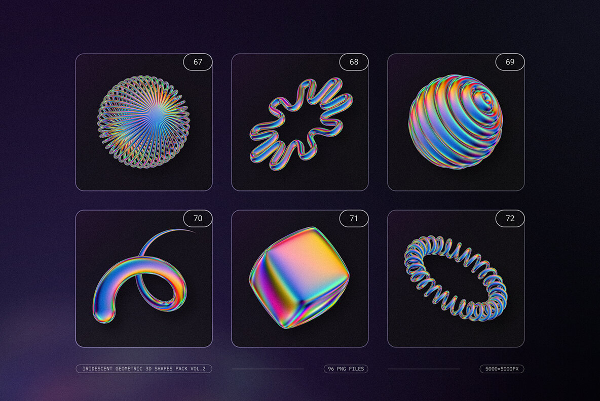 Iridescent Geometric 3D Shapes Pack Vol 2 16