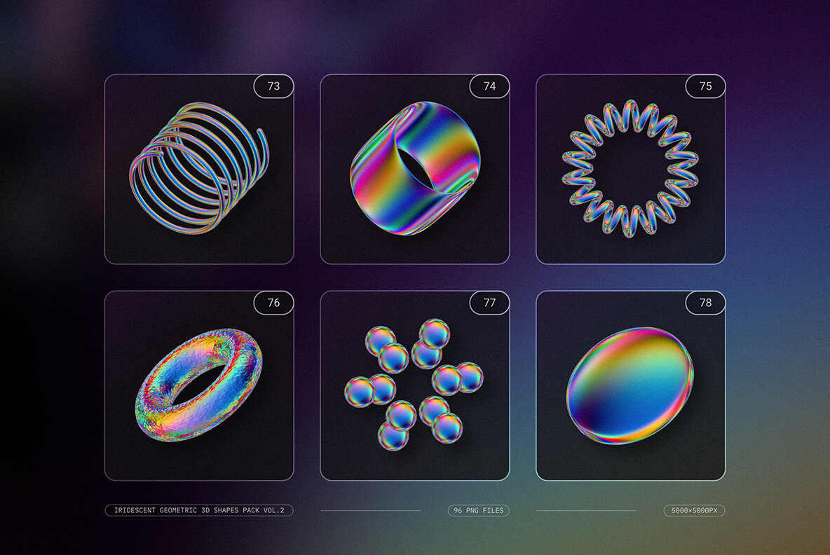 Iridescent Geometric 3D Shapes Pack Vol 2 18