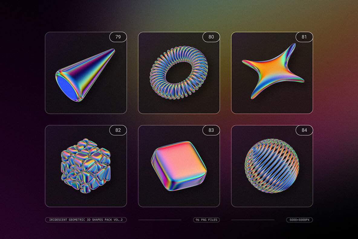 Iridescent Geometric 3D Shapes Pack Vol 2 19