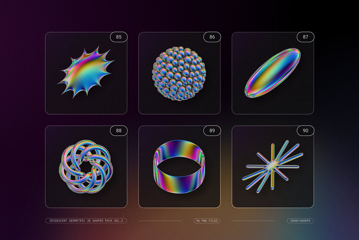 Iridescent Geometric 3D Shapes Pack Vol 2 20