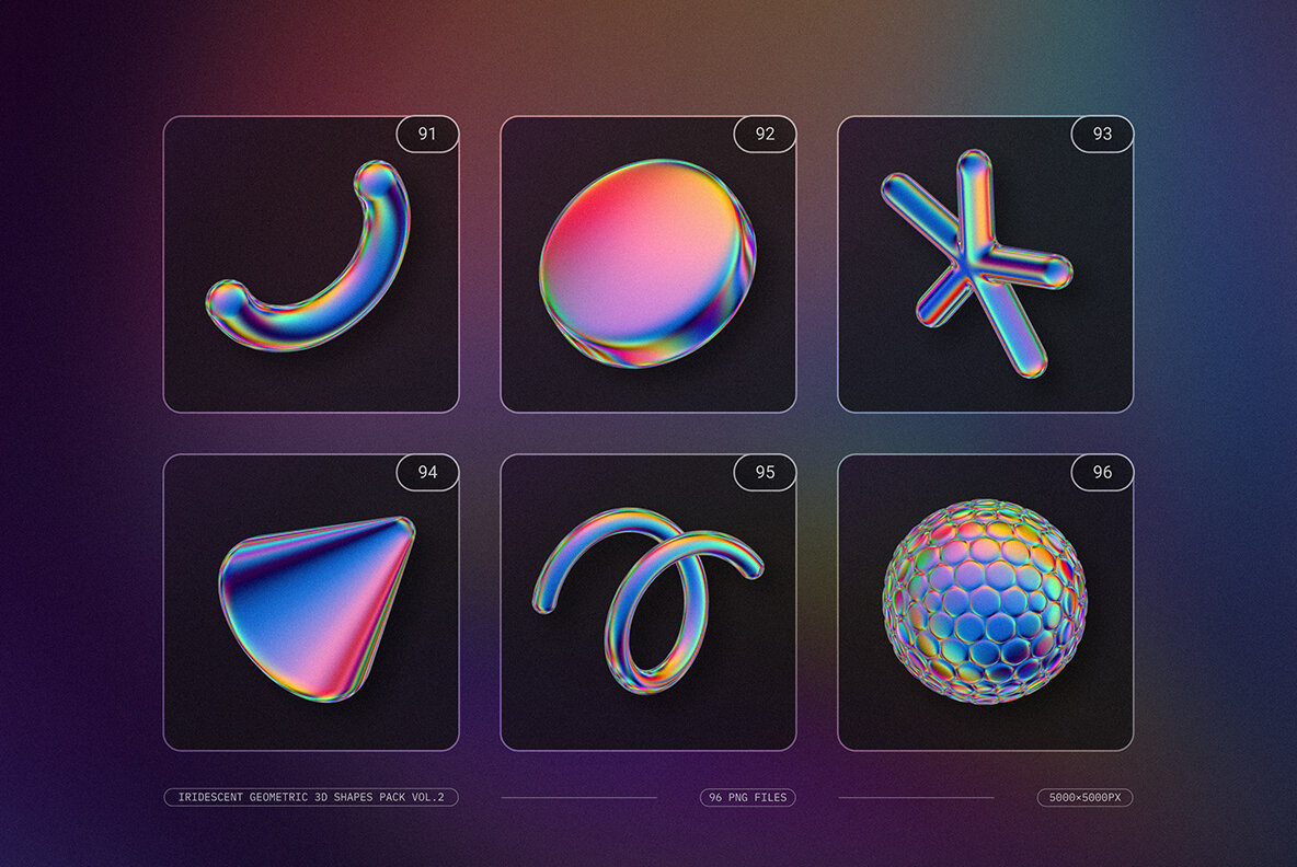 Iridescent Geometric 3D Shapes Pack Vol 2 21
