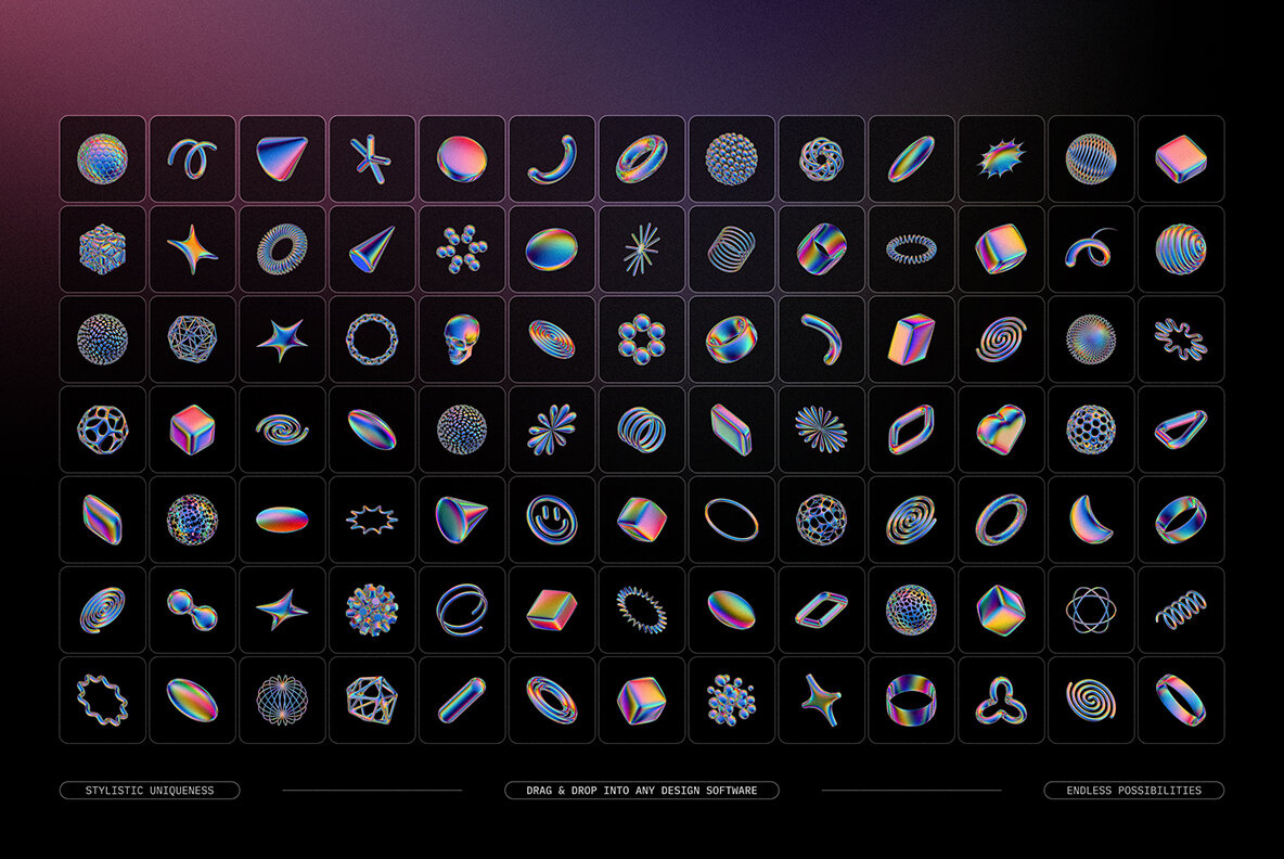 Iridescent Geometric 3D Shapes Pack Vol 2 23