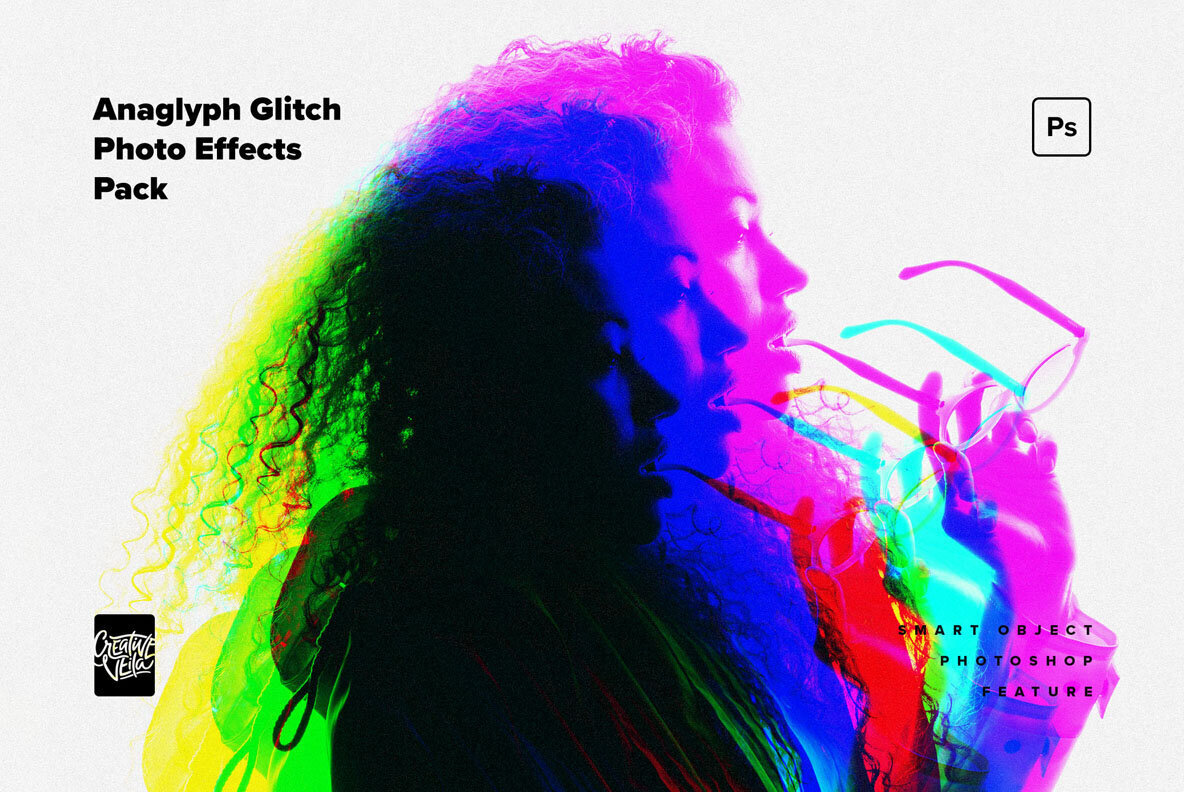 Anaglyph Glitch Photo Effects Pack 1