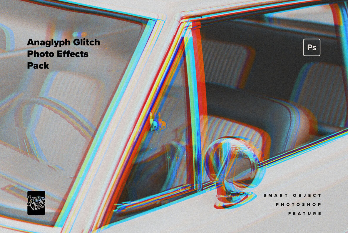 Anaglyph Glitch Photo Effects Pack 2