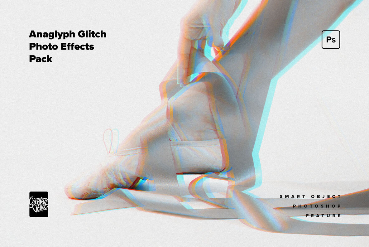 Anaglyph Glitch Photo Effects Pack 4