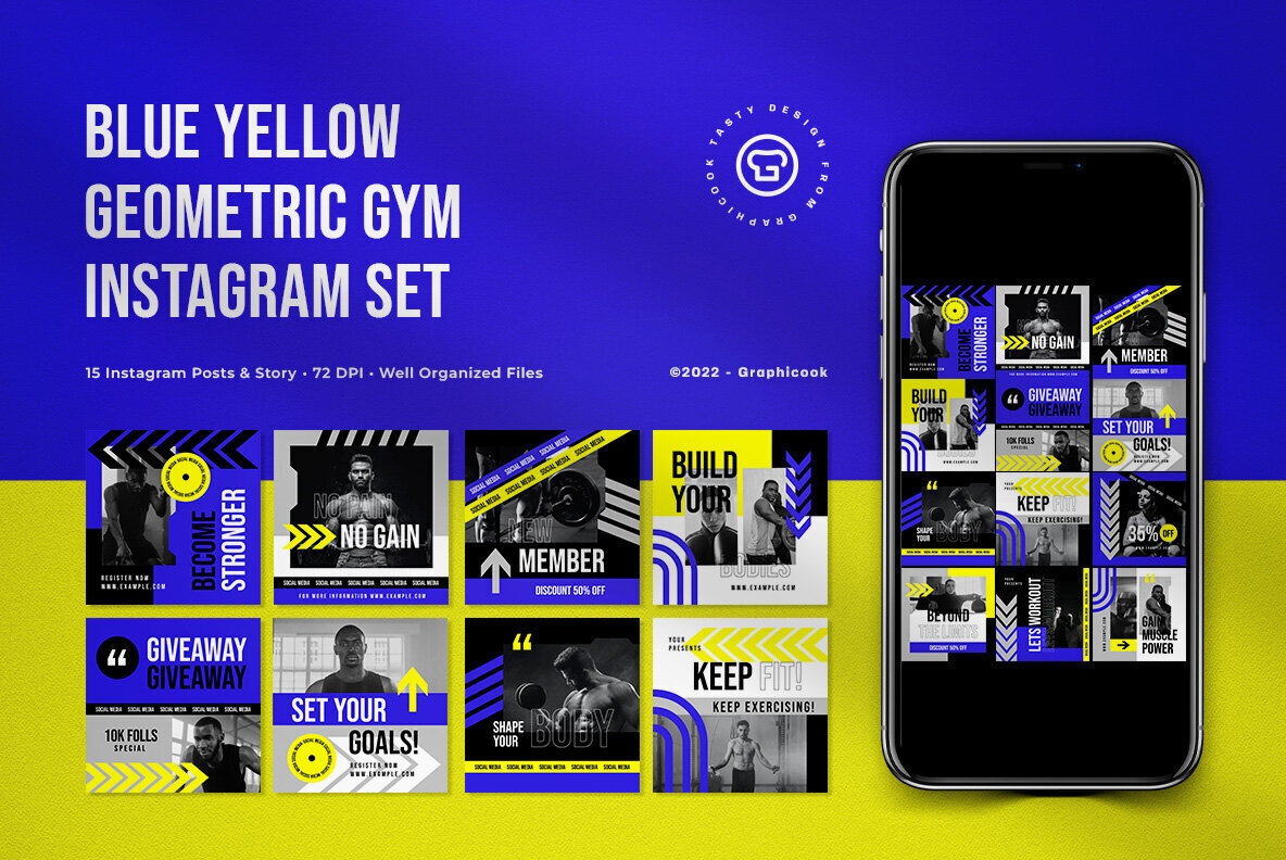 Blue Yellow Geometric Gym Instagram Pack 1
