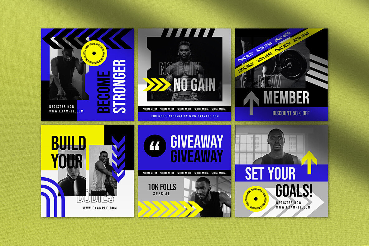 Blue Yellow Geometric Gym Instagram Pack 3