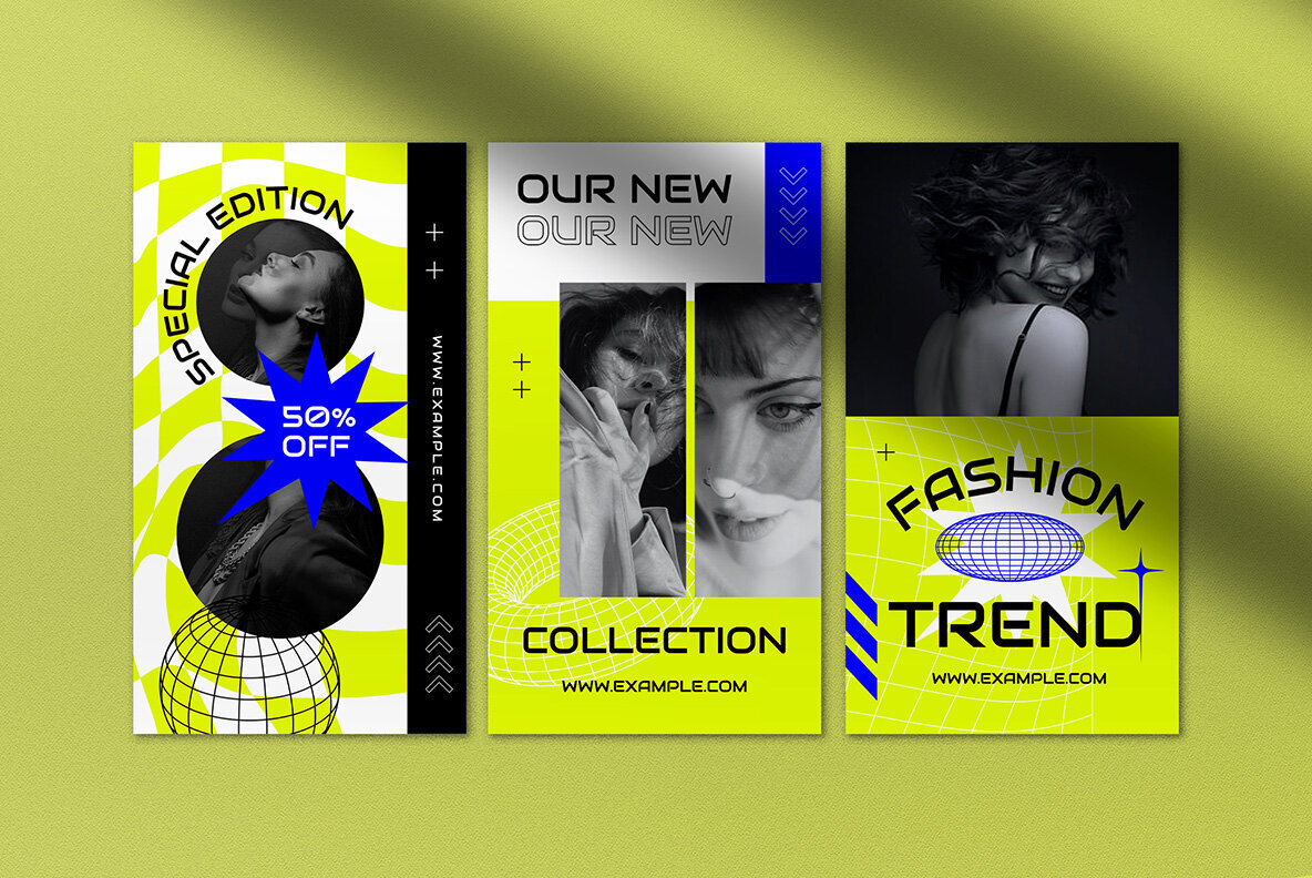 Blue Yellow Geometric Gym Instagram Pack 5