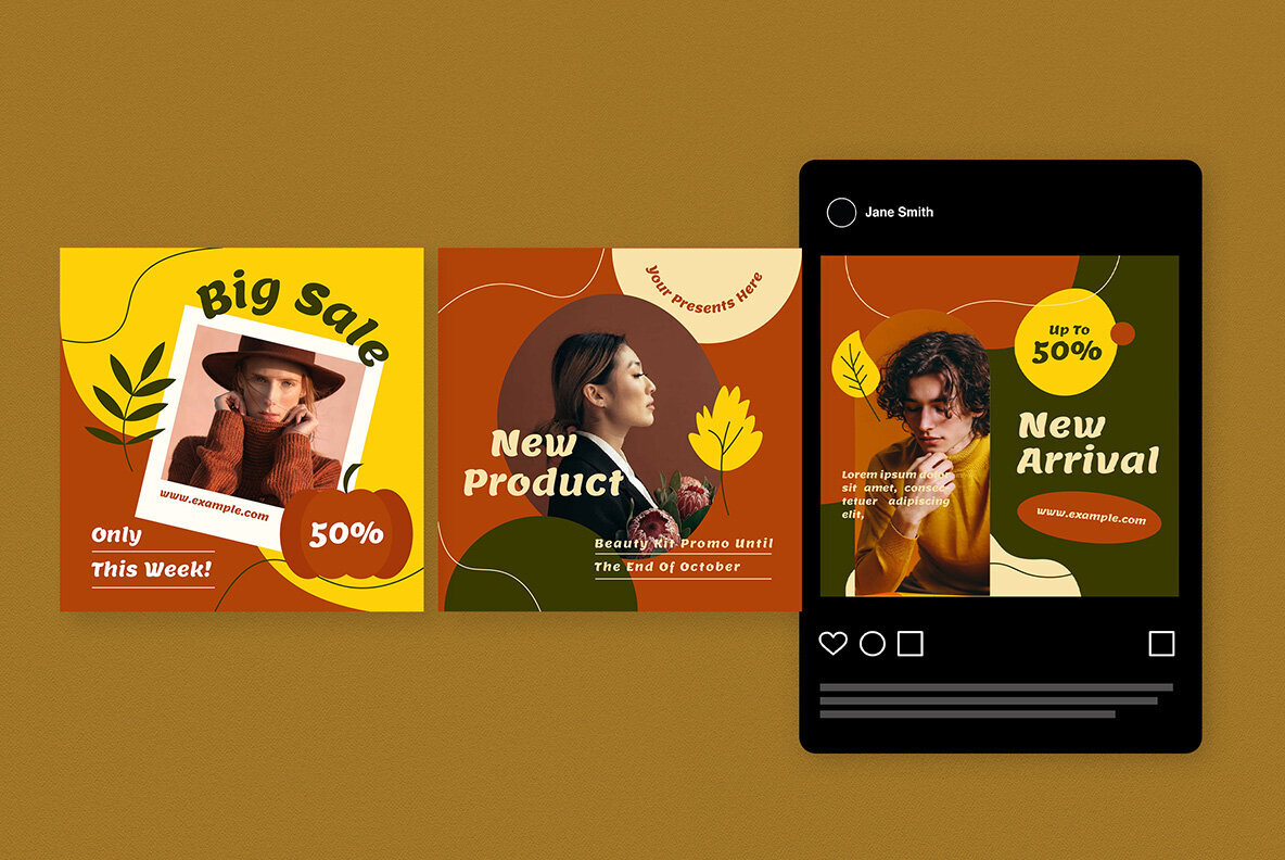Brown Abstract Autumn Sale Instagram Pack 4
