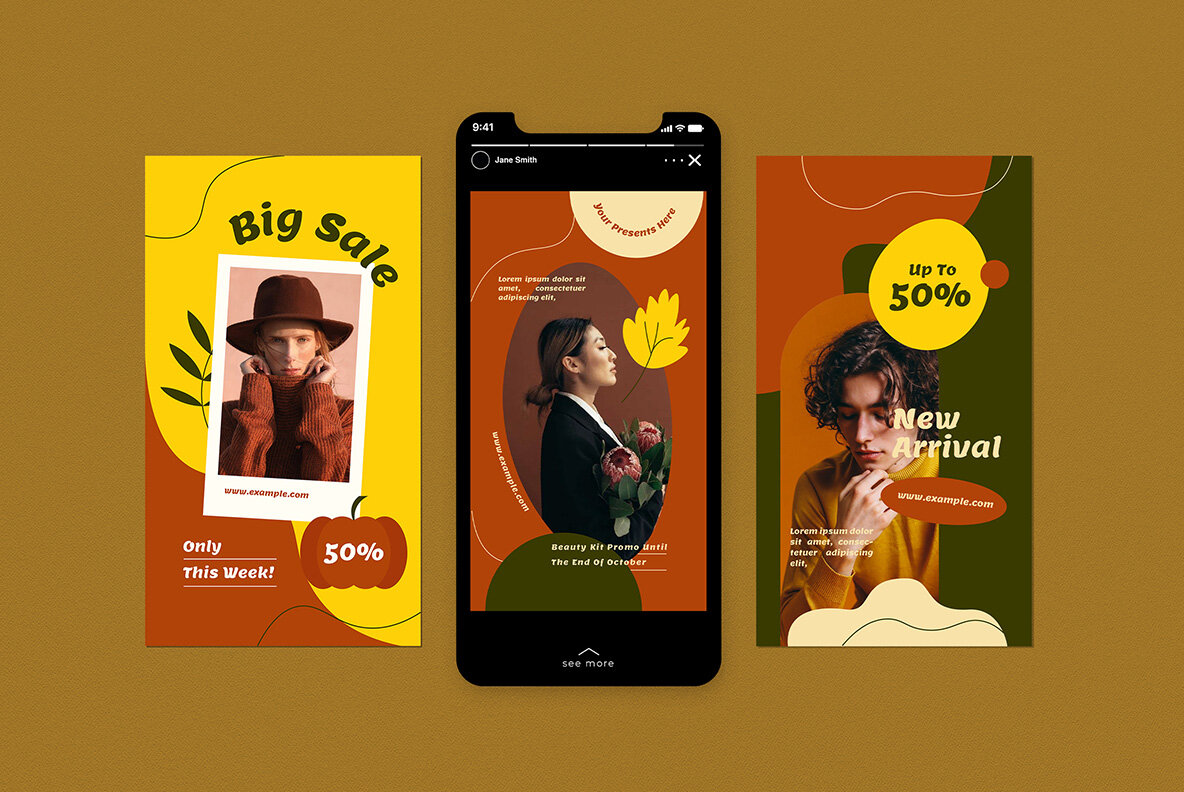 Brown Abstract Autumn Sale Instagram Pack 6