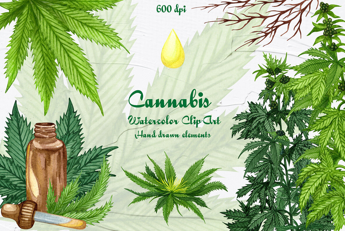 Cannabis Watercolor Set 1