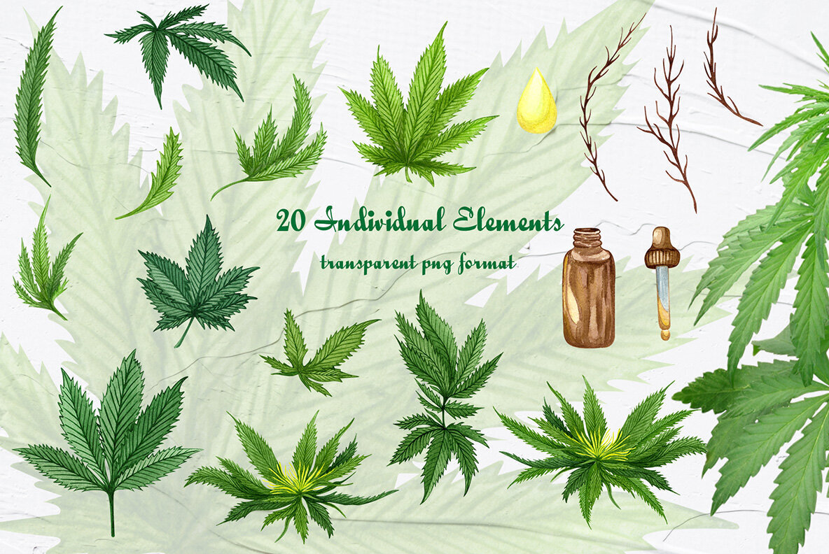 Cannabis Watercolor Set 2