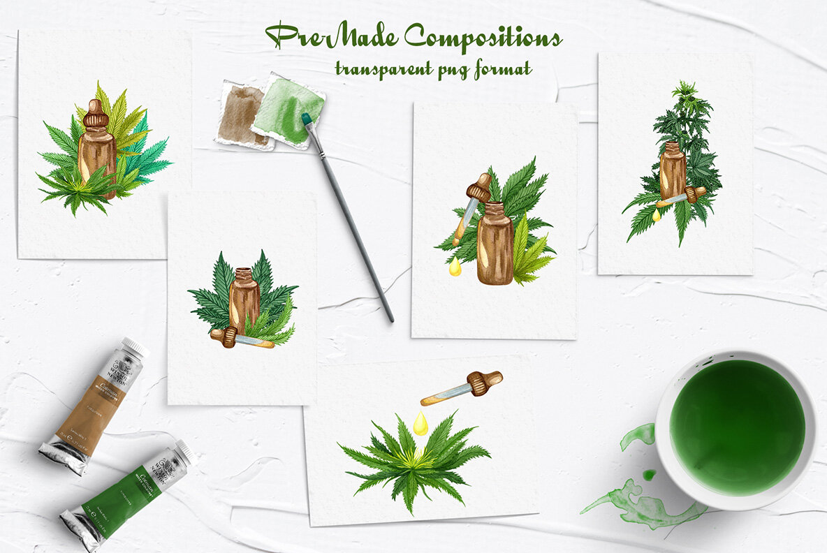 Cannabis Watercolor Set 7