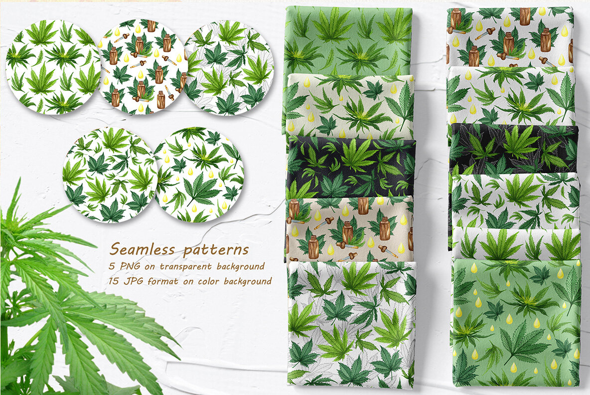 Cannabis Watercolor Set 8