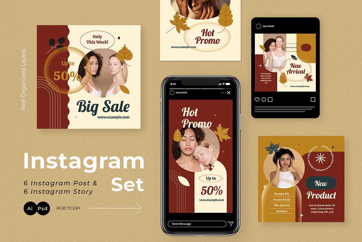 Brown Flat Design Autumn Fashion Instagram Pack 2
