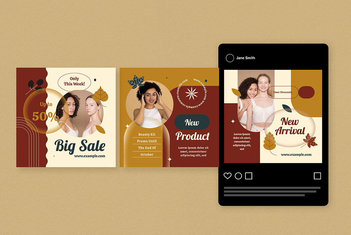 Brown Flat Design Autumn Fashion Instagram Pack 4