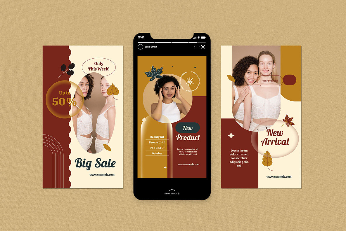 Brown Flat Design Autumn Fashion Instagram Pack 6