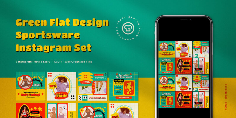 Green Flat Design Sportwear Instagram Pack
