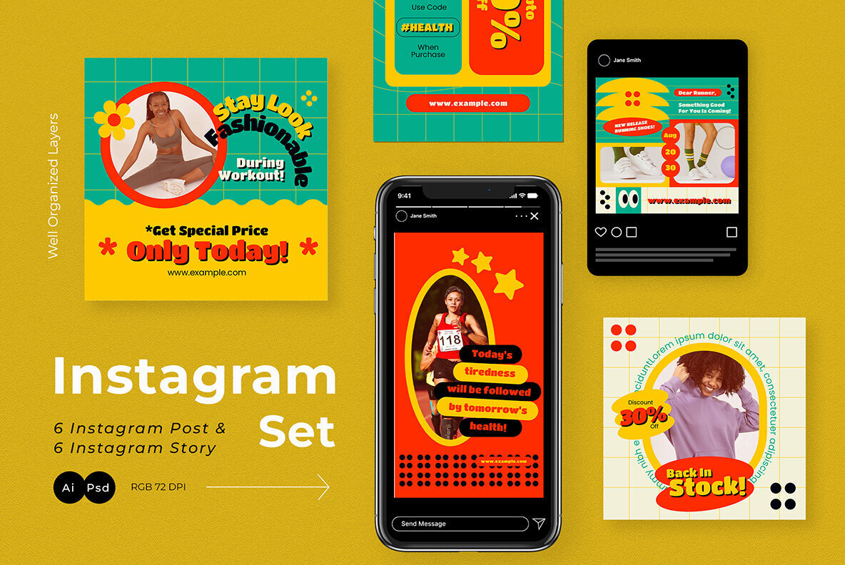 Green Flat Design Sportwear Instagram Pack 1