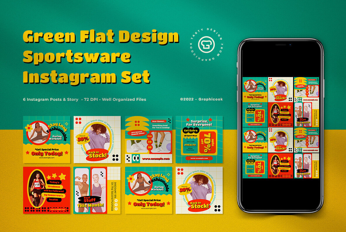 Green Flat Design Sportwear Instagram Pack 2