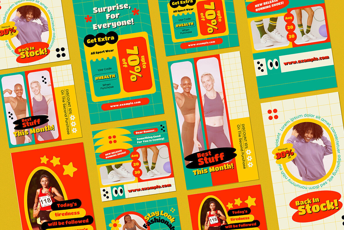 Green Flat Design Sportwear Instagram Pack 3